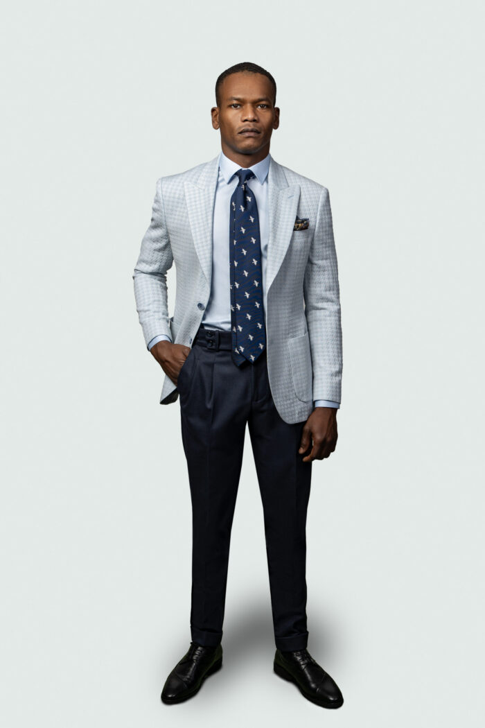 LIGHT BLUE PATTERNED FABRIC CASUAL BLAZER