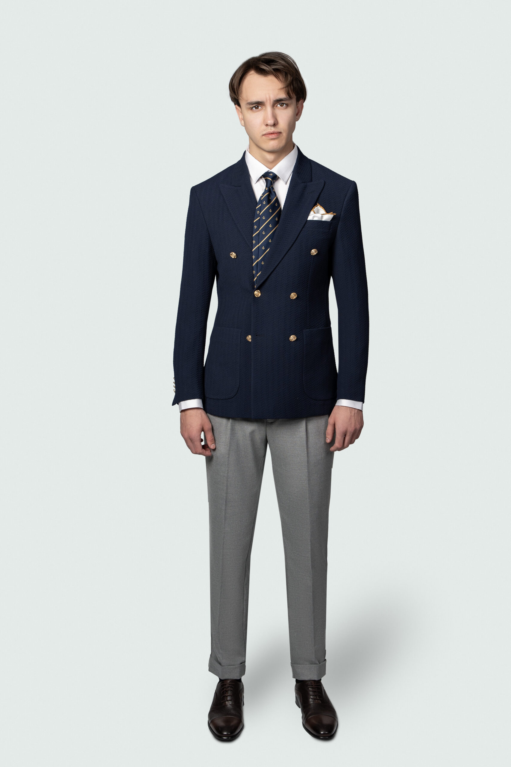 DSC03111E1 DOUBLE BREASTED NAVY STRETCH BLAZER - Image 1