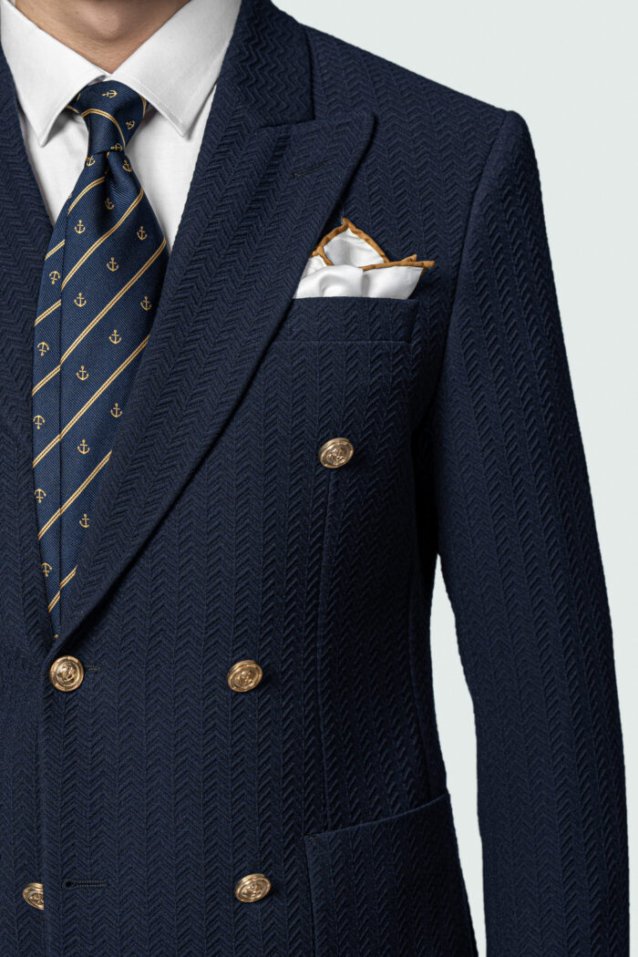 DOUBLE BREASTED NAVY STRETCH BLAZER - Image 6