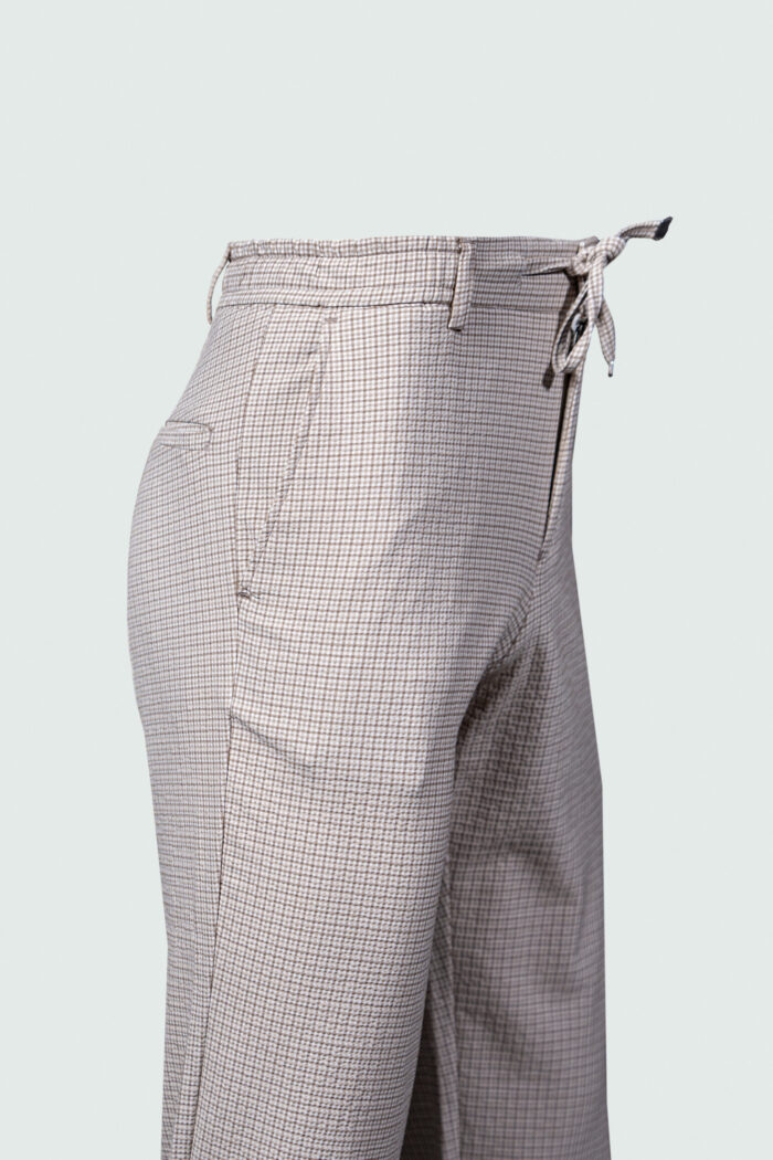 CREAM MICRO CHECK PATTERN FABRIC PANTS - Image 3