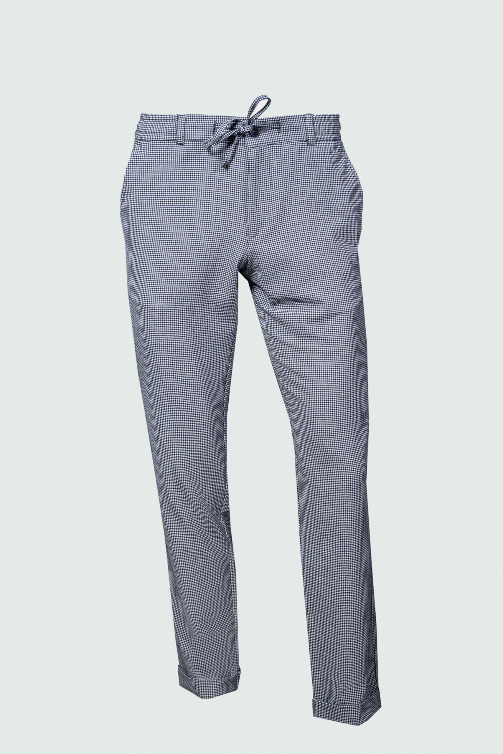 DSC06664E1 NAVY MICRO CHECK PATTERN FABRIC PANTS - Image 1