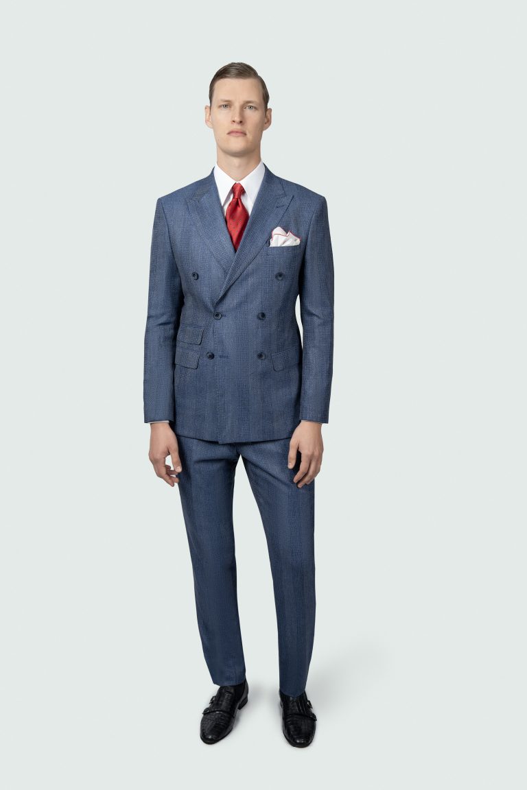 Double-Breasted Textured Navy Suit