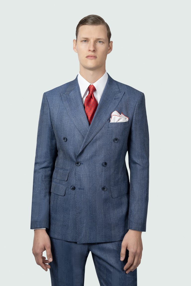 Double-Breasted Textured Navy Suit - Image 2