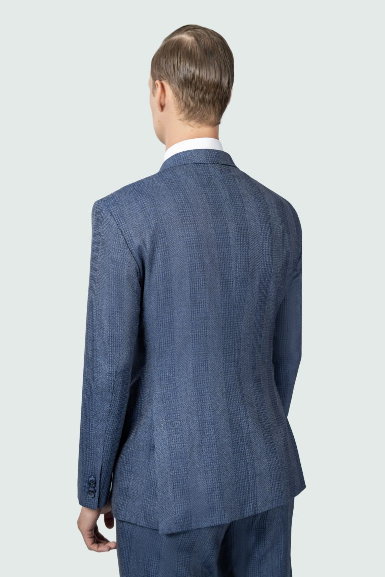 Double-Breasted Textured Navy Suit - Image 7