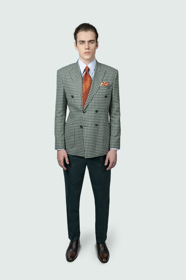 Green Houndstooth Wool Blazer