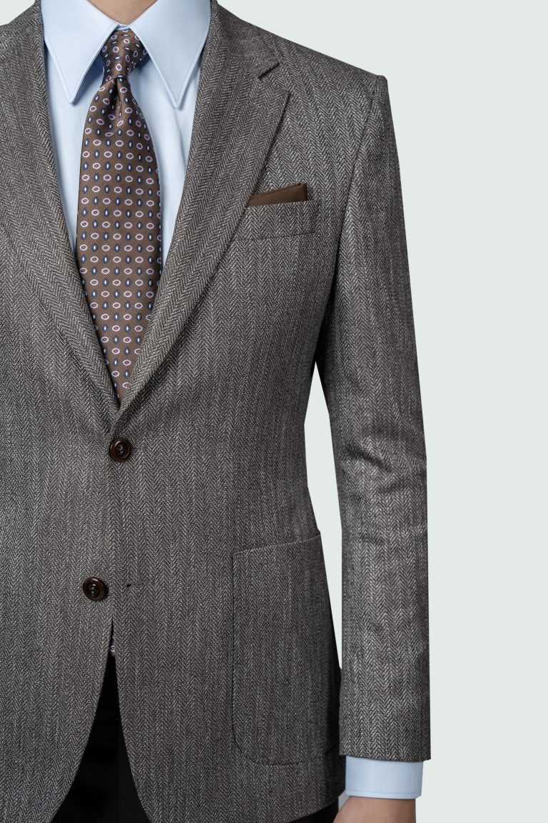 Brown Herringbone Wool Blend Blazer - Image 3