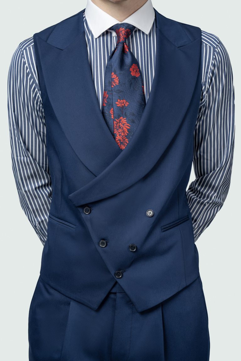 NAVY WIDE-LAPEL SUIT WITH VEST - Image 6
