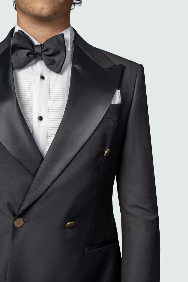 Black Double_Breasted Tuxedo 4 Gold Buttons - Image 3