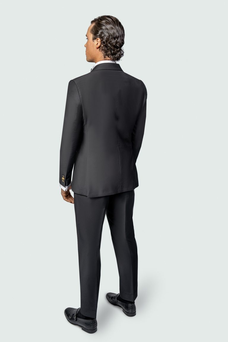 Black Double_Breasted Tuxedo 4 Gold Buttons - Image 4