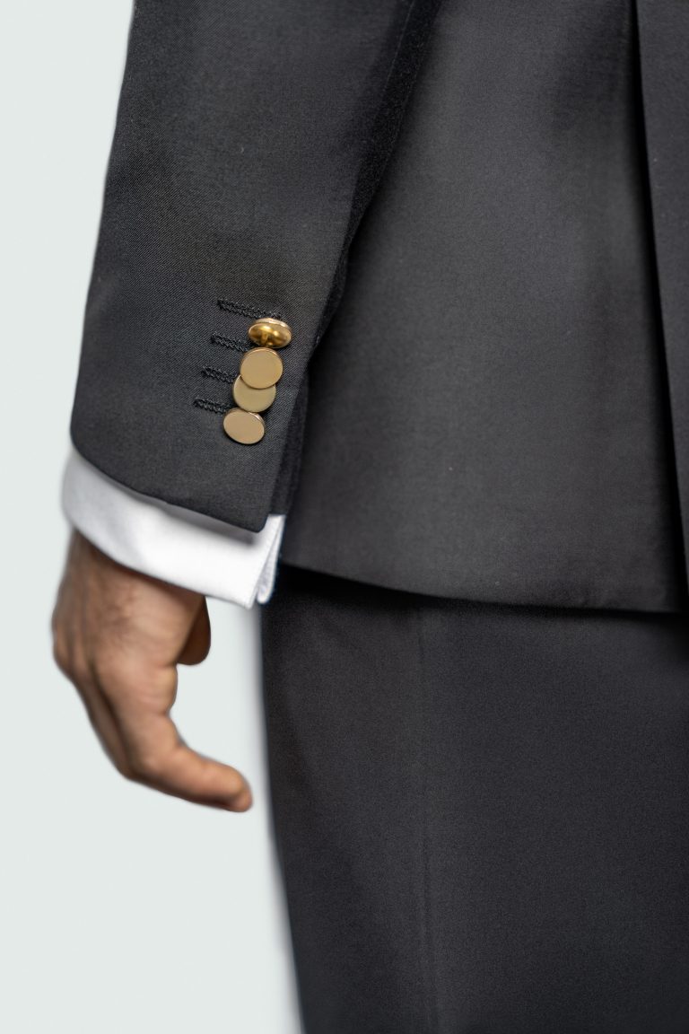 Black Double_Breasted Tuxedo 4 Gold Buttons - Image 5