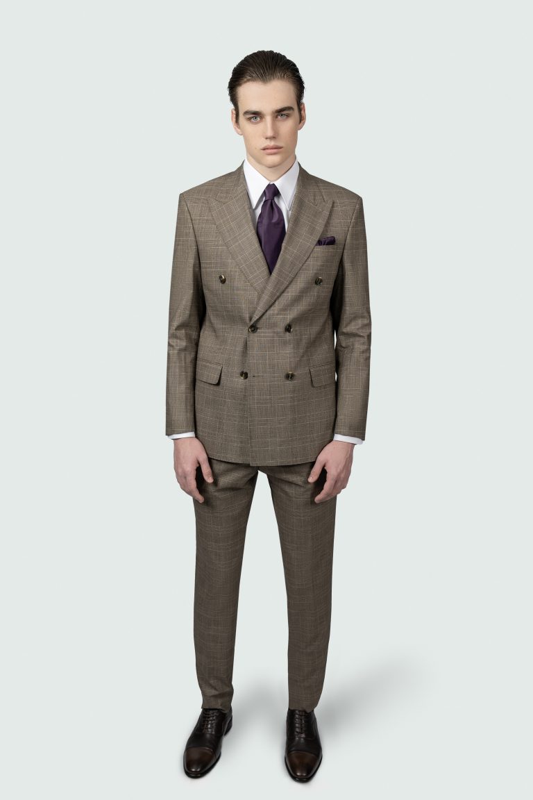 Prince of wales wool double_breasted suit