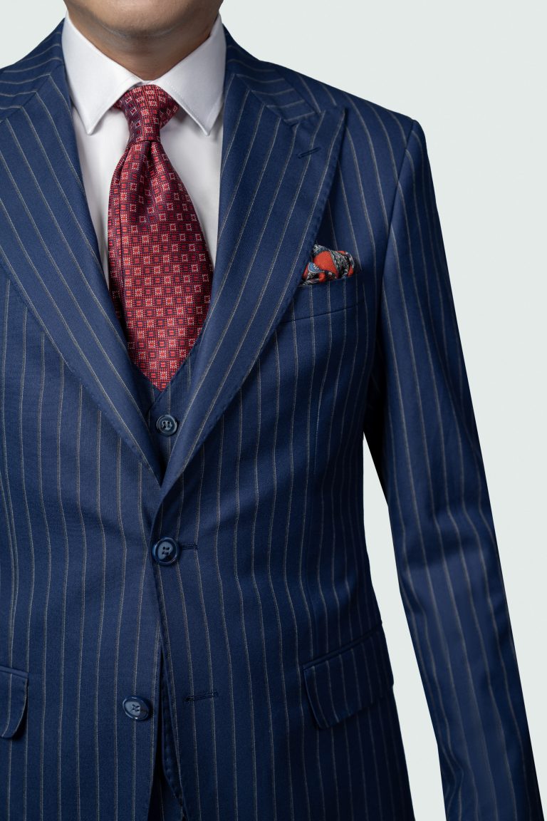 Wool  Pinstripe Suit with Wide Peak Lapel - Image 3