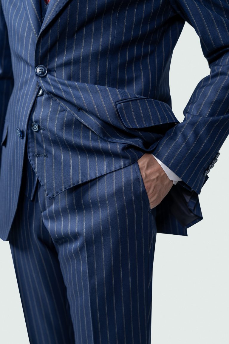 Wool  Pinstripe Suit with Wide Peak Lapel - Image 4