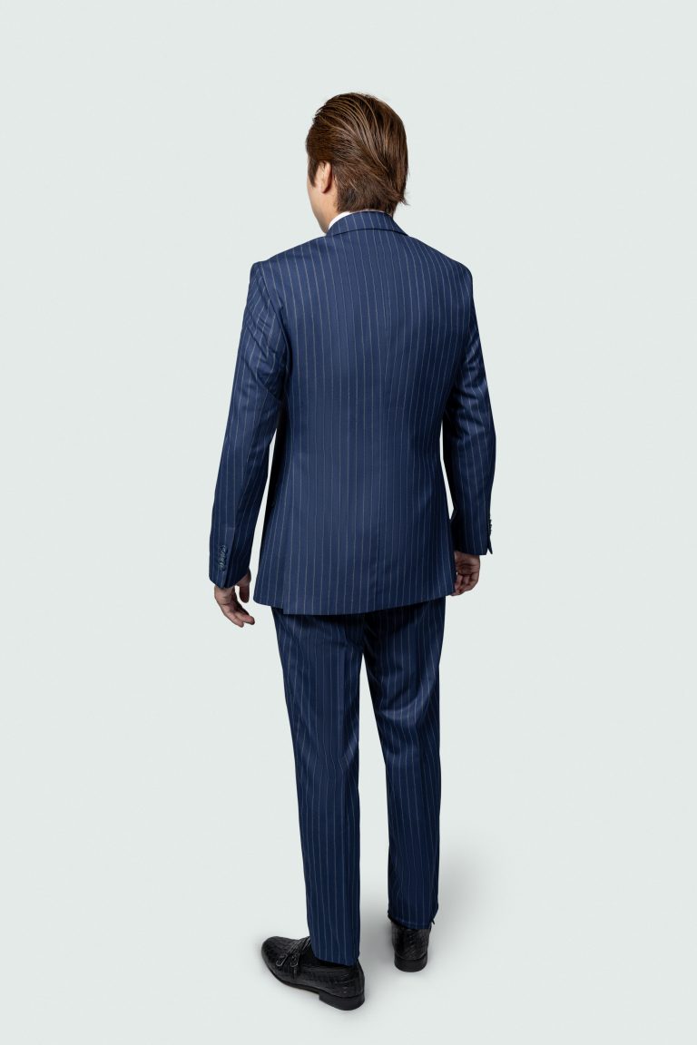 Wool  Pinstripe Suit with Wide Peak Lapel - Image 5