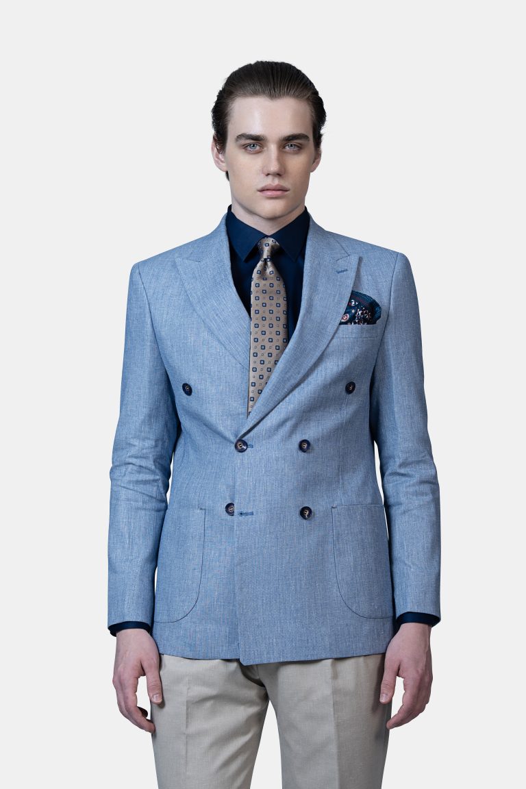 Light Blue Linen Double_Breasted Unlined Blazer - Image 2