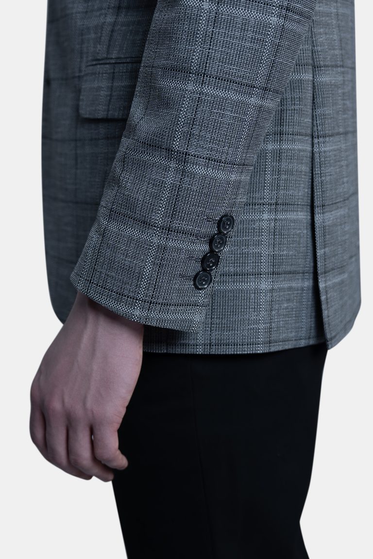 Gray Plaid Jacket with Black Vest and Trousers - Image 4