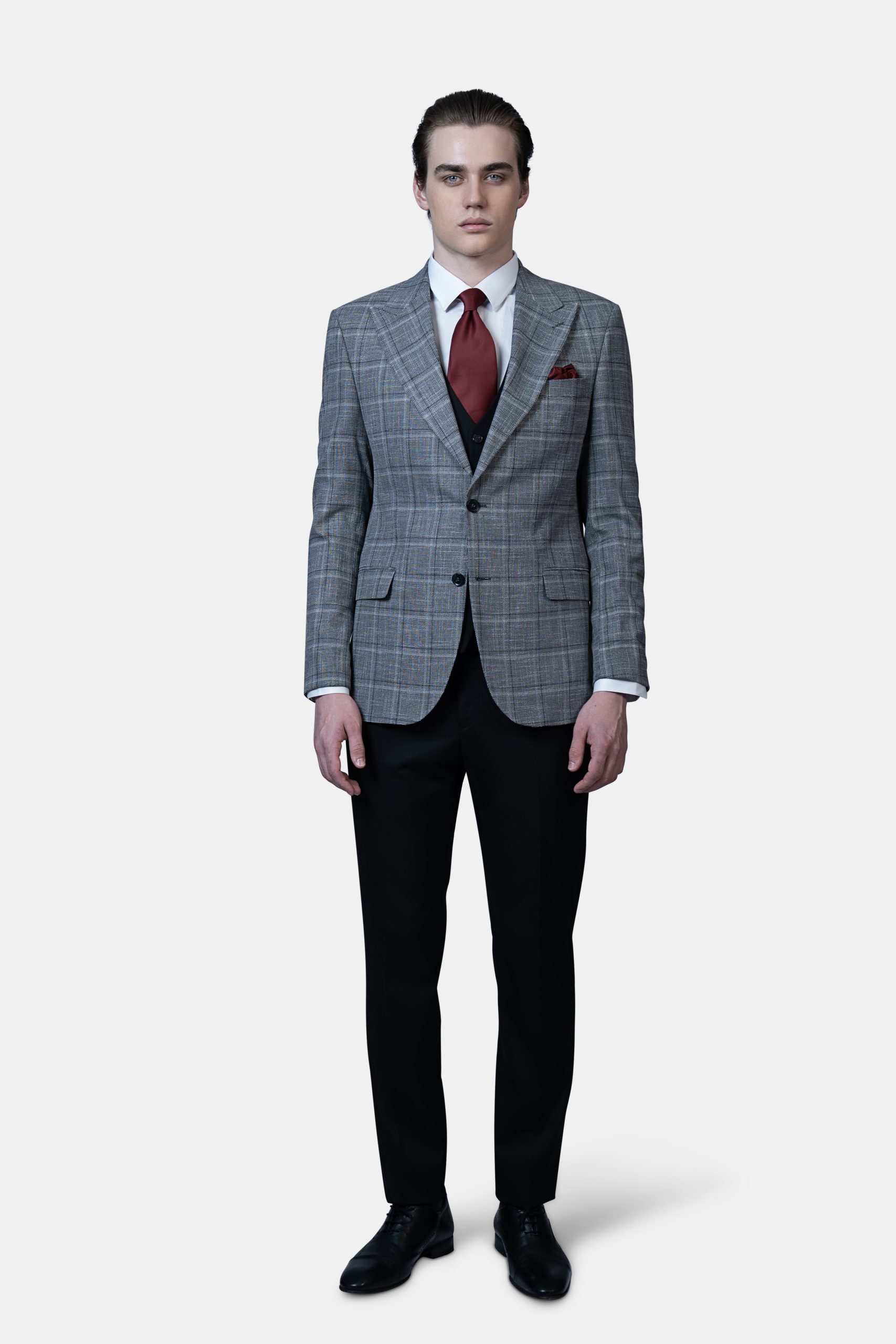 DSC02542 Gray Plaid Jacket with Black Vest and Trousers - Image 1