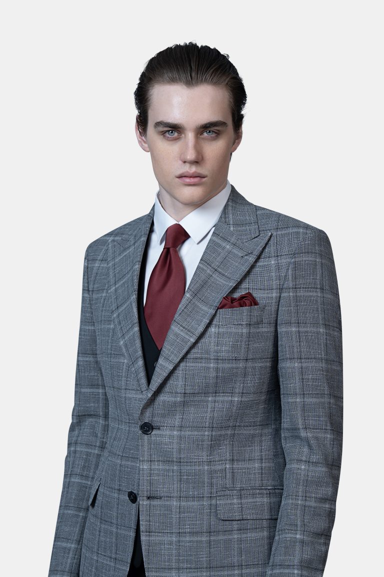 Gray Plaid Jacket with Black Vest and Trousers - Image 3