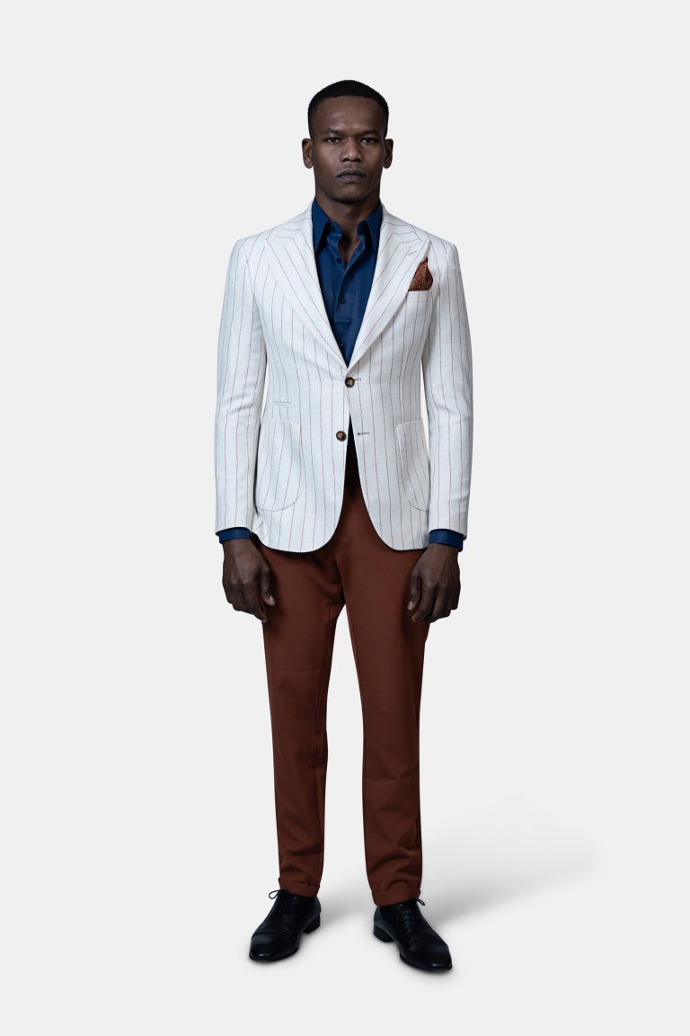 White Rust Pinstripe Blazer