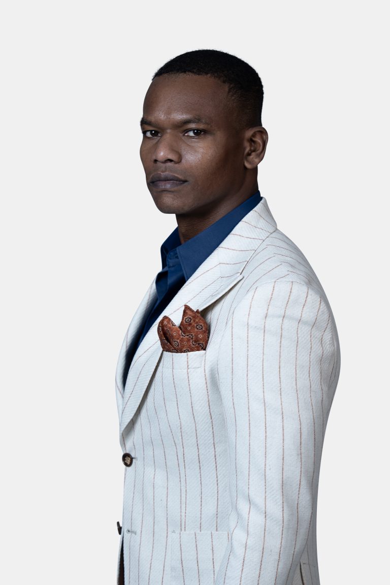 White Rust Pinstripe Blazer - Image 3